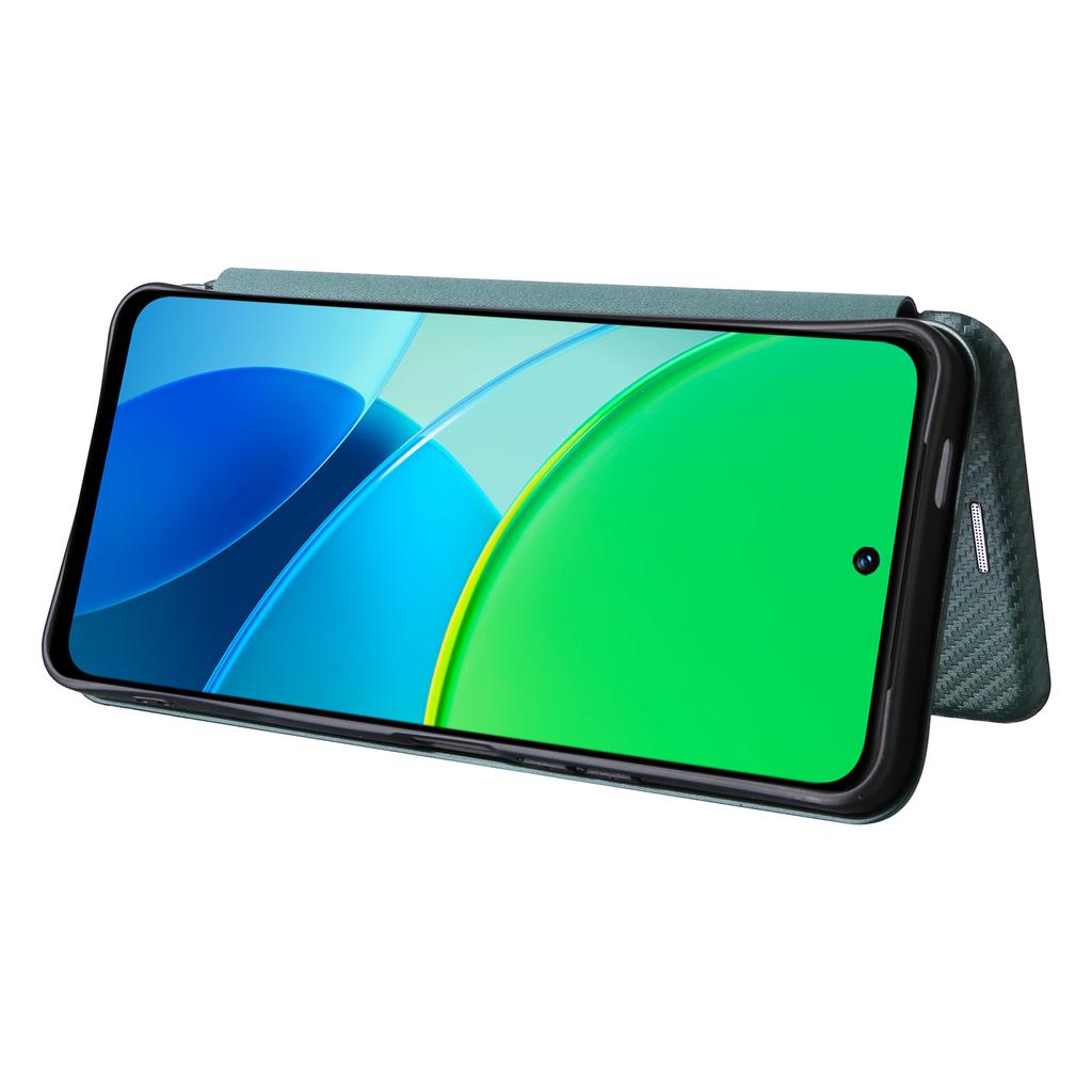 For vivo Y19s 4G Case Carbon Fiber Texture Drop-Proof PU Leather Phone Cover