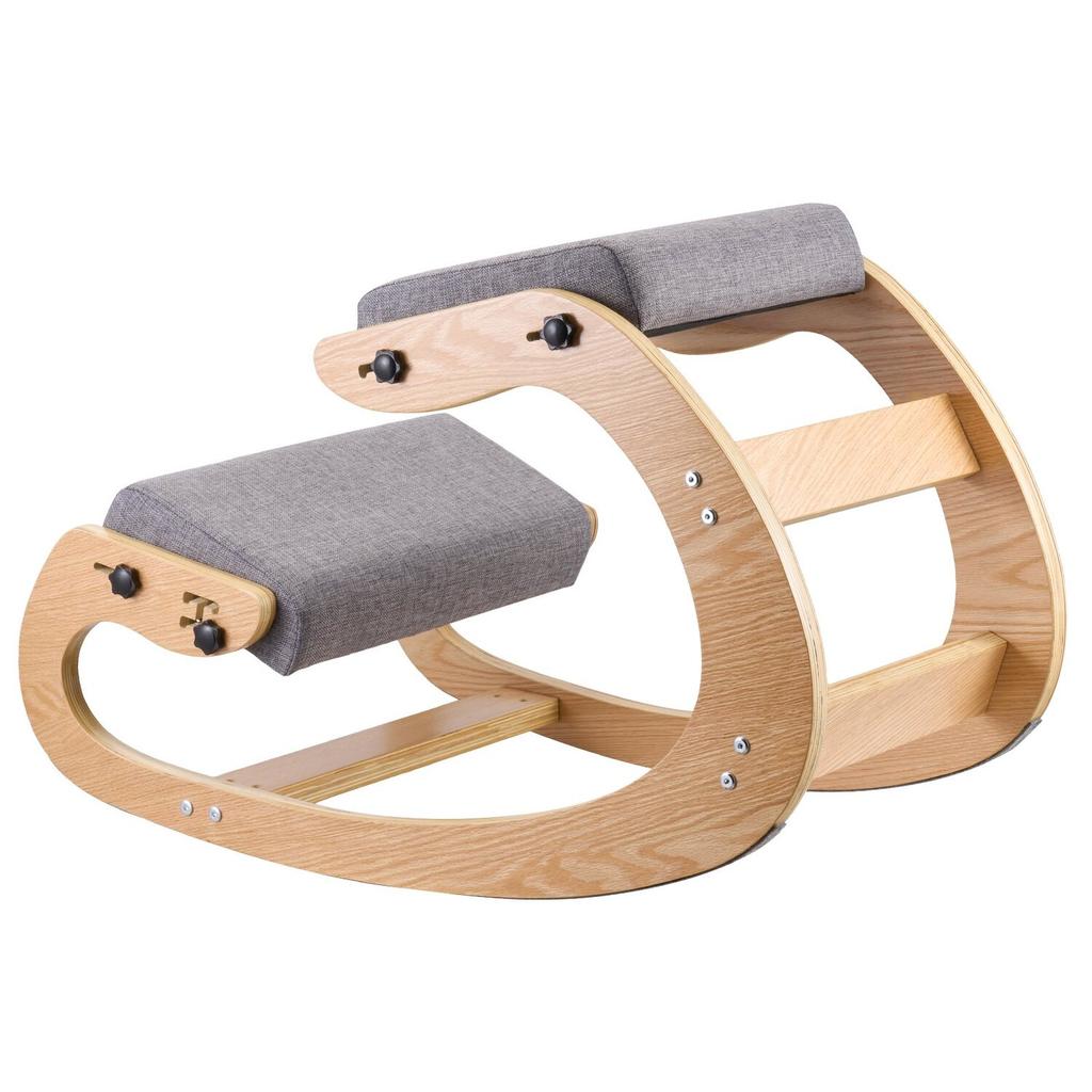 Ergonomischer Kniehocker, Hocker aus Holz zur Haltungskorrektur mit verstellbaren dicken Schaumstoffpolstern & Massivholzrahmen, Höhenverstellbar, Entlastung für Nacken oder Rücken