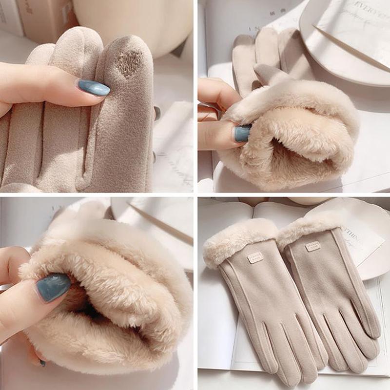 Damen Winterhandschuhe aus dickem Plüsch, modisch, warm, Wildleder, Outdoor, Guantes, Lady, Touchscreen, Fahrhandschuhe, Sport, Radfahren