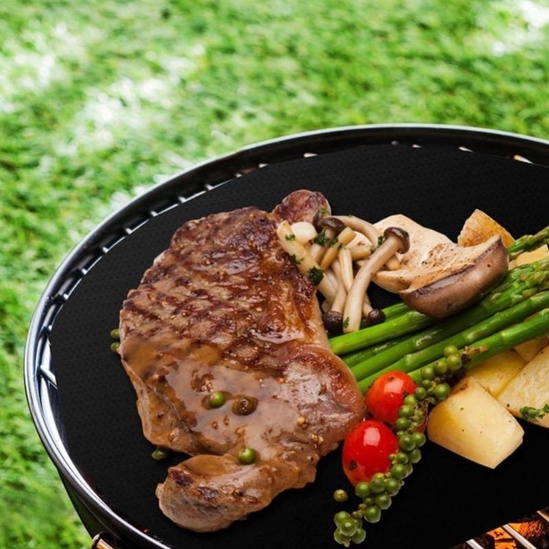 10Pcs Round Barbecue Grill Mat PTFE Reusable Non Stick High Temperature Resistant Fryer Mat For Frying Cooking Grilling