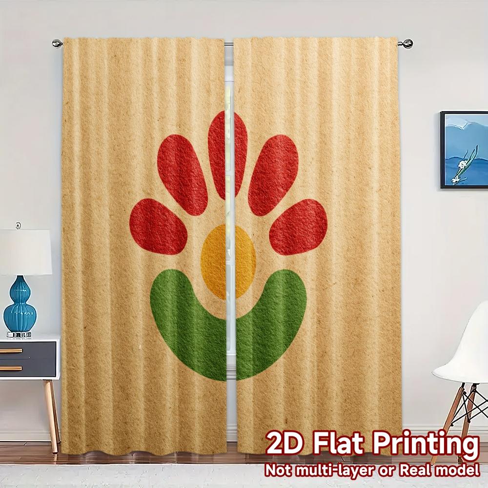 

Flat Printing Curtains Without Rod Floral Smiley Design Women Is Day Holiday Versatile Polyester Fabric Set Of 2 Made W100*H70(CM)-Grommet top&1PCS