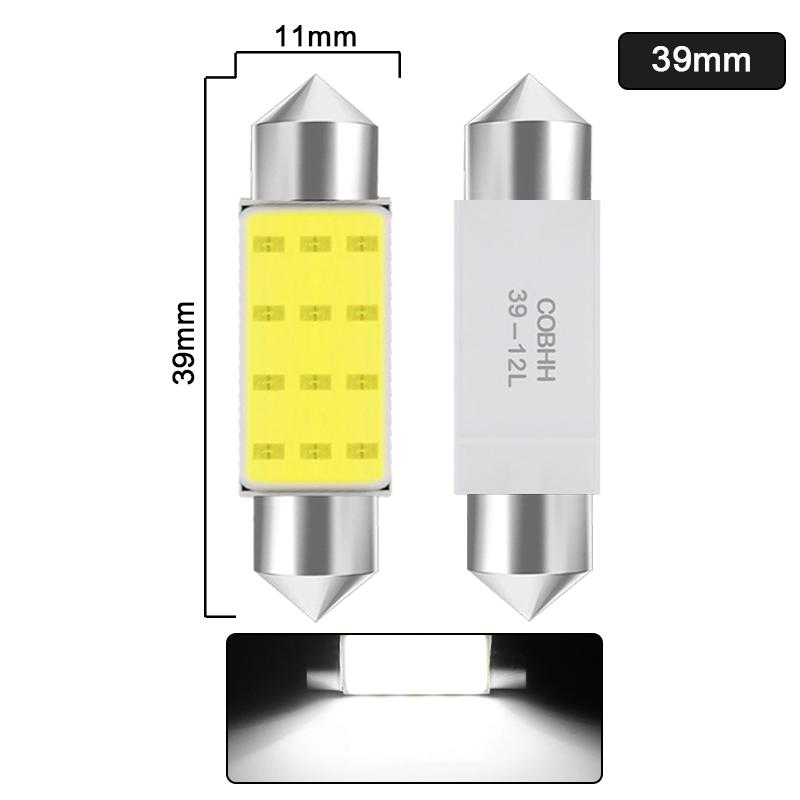 2 PCS C5W C10W Festoon 31mm 36mm 39mm 41mm LED Bulbs COB 12SMD 12V 7000K White Car Interior Dome Reading License Plate Lights