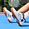 Blue Badminton Shoes: Breathable Mesh, Rotary Buckle, Non-Slip Beef Tendon Sole, Shock-Absorbing, Wear-Resistant, Ideal for Competition & Training.