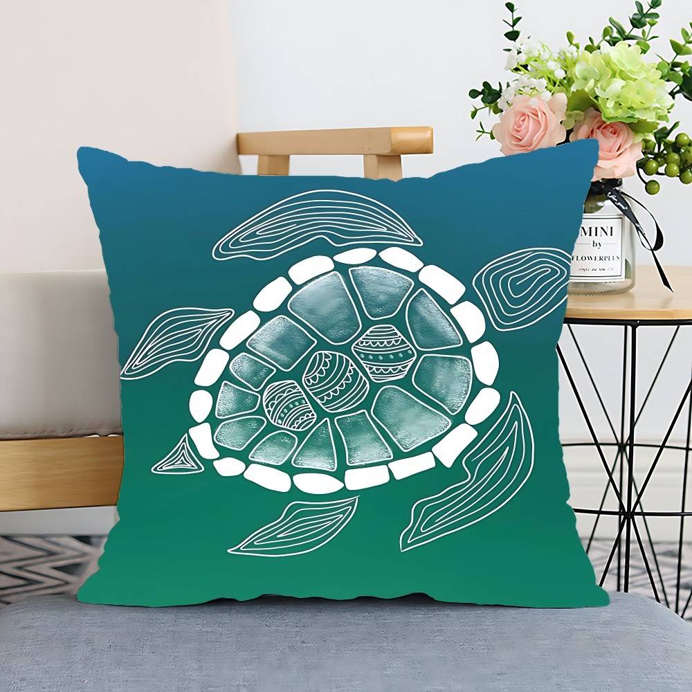 Seahorse Whale Starfish Turtle Blue Ocean Pillow Case Cushion Cover Polyester Decorative Sofa Cushion Pillowcase Home Decor