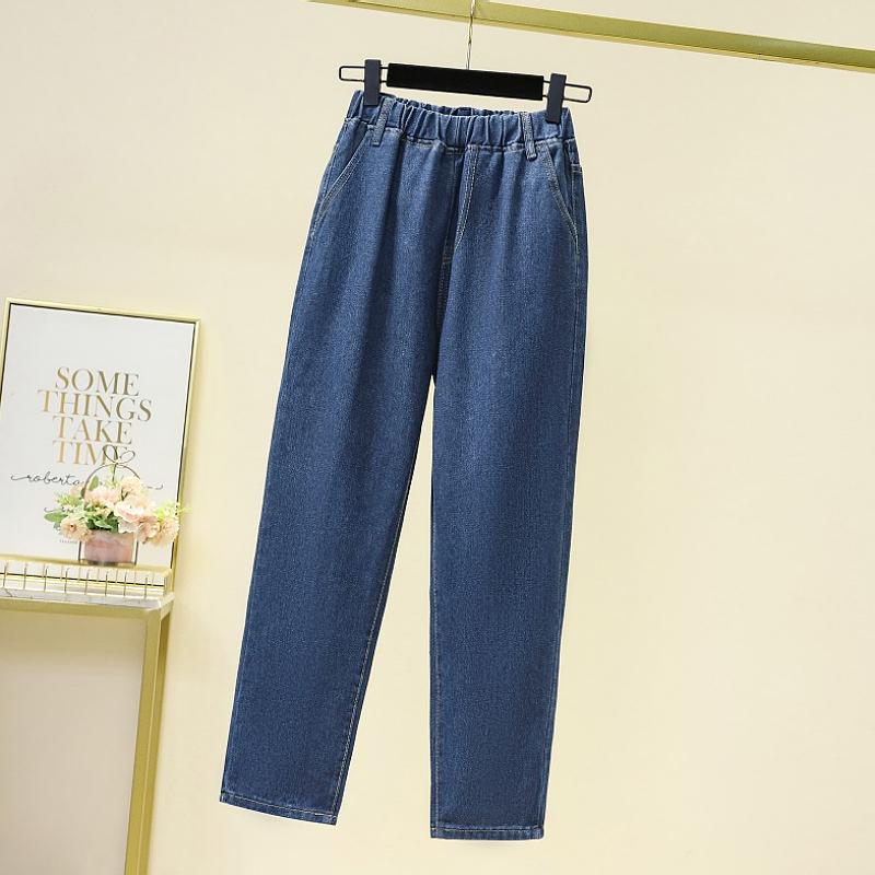 

DIMANAF 2025 New Summer Basic Elastic Jeans Pants Women Loose Casual Denim Basic Trousers Big Blue Pants 3XL темно-синий