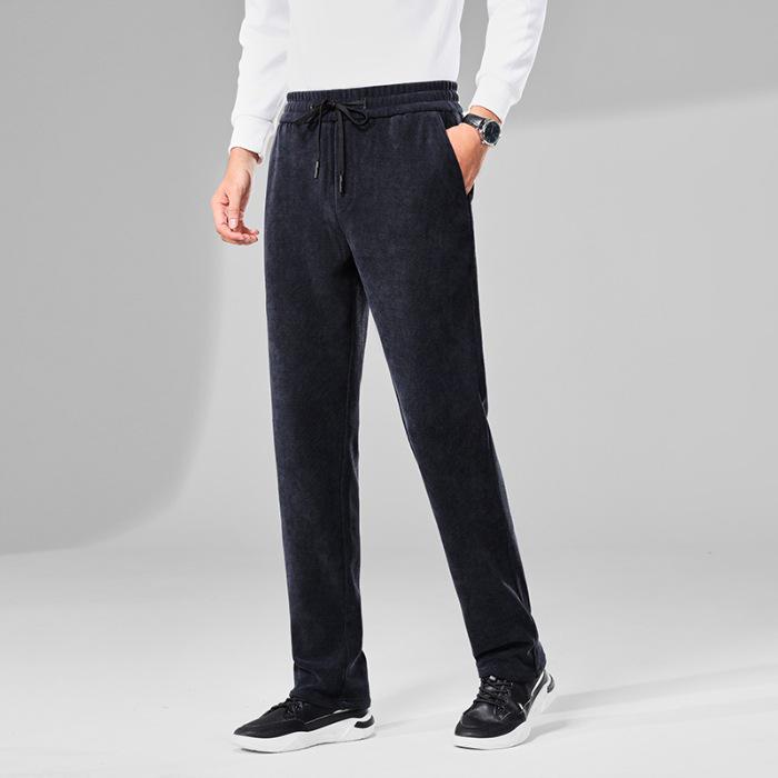 Men's Fleece-Lined Corduroy Pants - Slim Fit, Straight Leg, Business Casual for Autumn and Winter