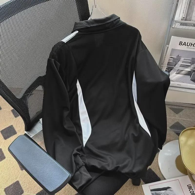 Men's Retro Color-Block Polo Collar Sweatshirt for Spring/Autumn 