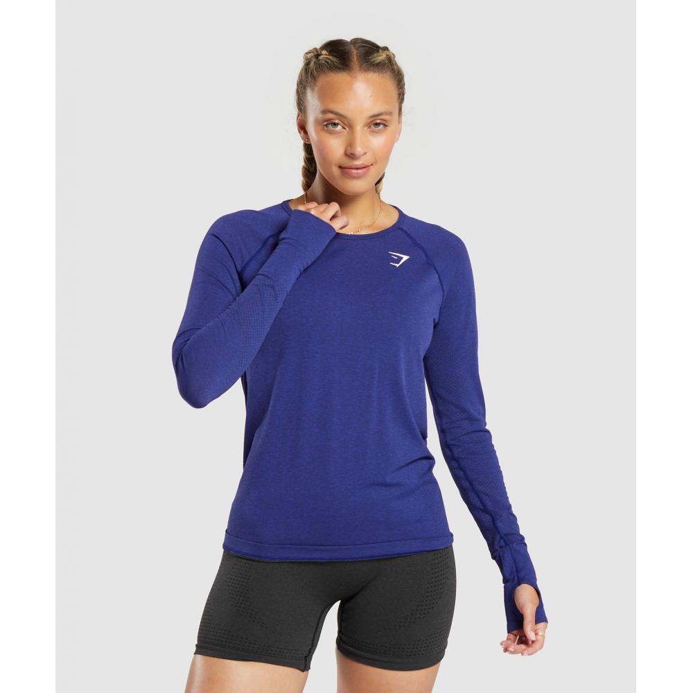 

GYMSHARK Vital Seamless 2.0 Легкий топ с длинными рукавами GS Кобальт Фиолетовый Марль B4A8C PBQG