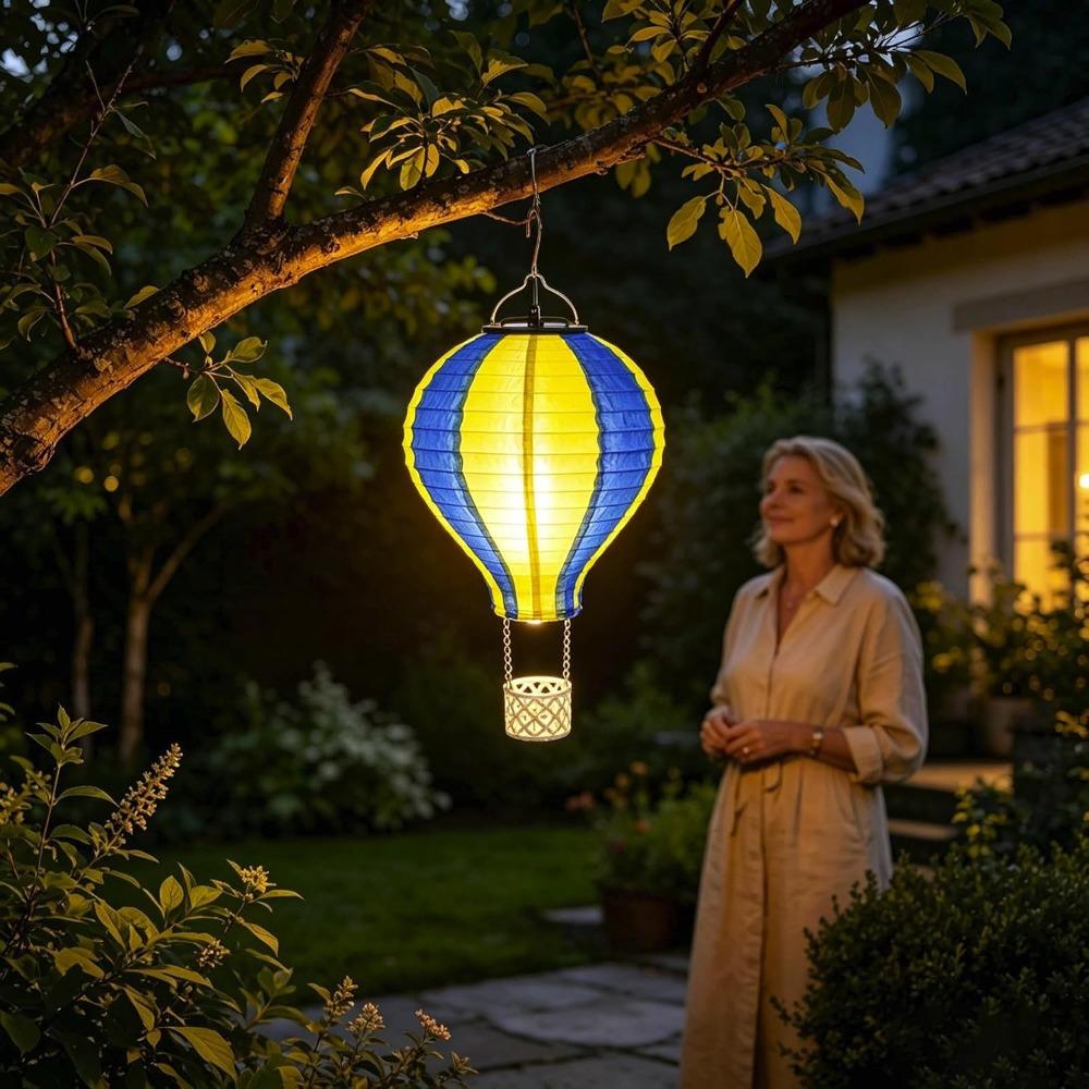 Hot Air Balloon Solar Lantern,Flickering Flame Hanging Solar-Powered LED Lights for Garden Decor,Waterproof Decorative Lights