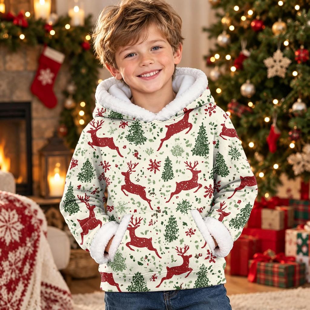 Kinder Langarm Weihnachten Druck Lässig Mode Kapuzenoberteil