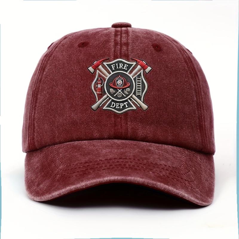 A Fun Classic Vintage Fire Station Badge Mens Baseball Cap with Adjustable Head Circumference and a Lightweight Curved Brim P
