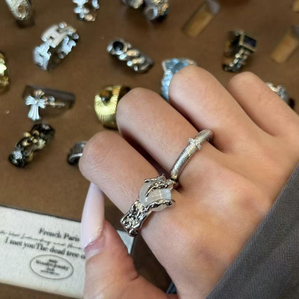 925 Sterling Silver Retro Plain Silver Ring for Women Does Not Fade, Light Luxury, High-end Sense, Versatile Opening Fashion Personality Ring