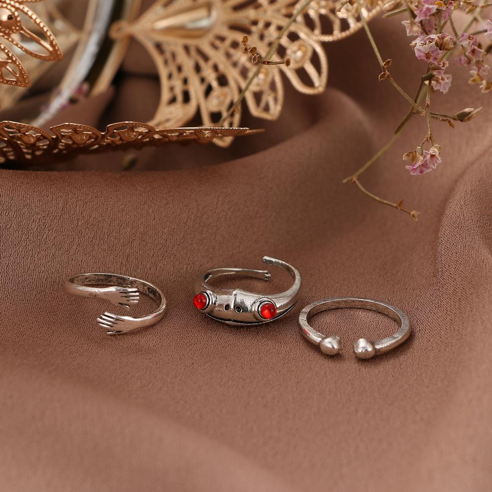 2024 Retro Tier Frosch Ring Dreiteiliger Kaltwind Persönlichkeit Ring Punk Stil Ring Mode Neutral Trend