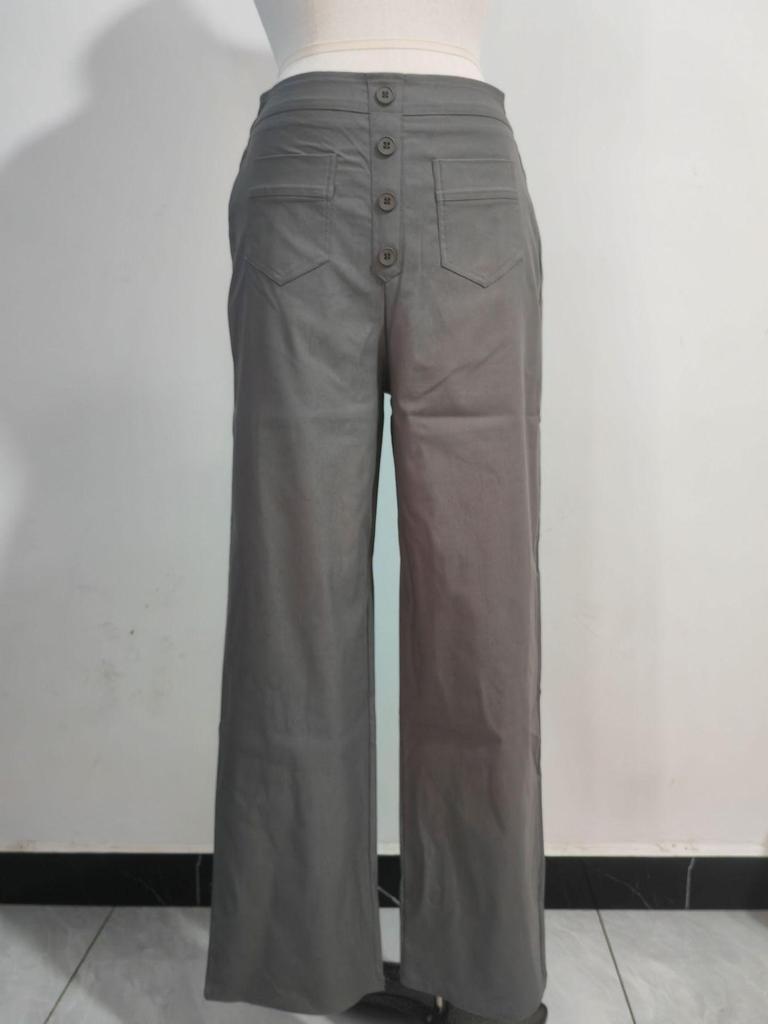 2024 Fashion Women's High-Waist Casual Straight Pants with Elastic Belt and Multiple Pockets