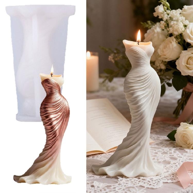 Fishtail Dress Shape Silicone Molds for Handmade Scented Candle Soap Chocolate Wedding Home Decoration and Resin Casting