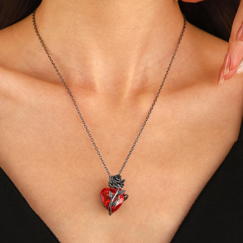 Gotische Rosenrote Liebeskette Damen Y2K Grunge Schmuck Zarter Silberfarbton Blutiger Menschlicher Herzanhänger Personalisierte Geschenke