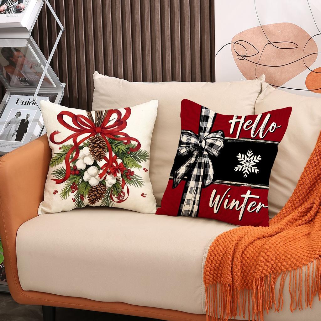 Pine Cone Print Pillow Cover Retro Style Holiday Decoration Seat Cushion Indoor Home Sofa Pillow