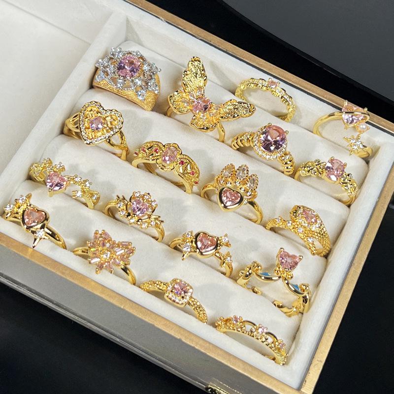 Exquisite Pink Diamond Butterfly Crown Ring: Fashionable, Versatile, Unique Design for Women