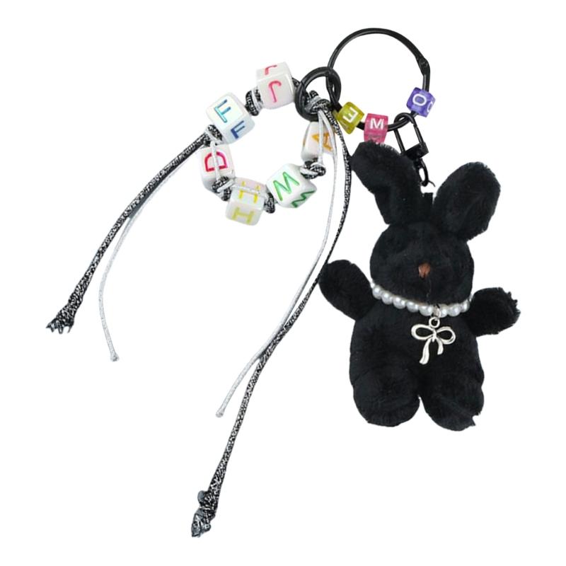 Lovely Plush Rabbits Bead Keychain Pendant Bag Fashion Women Backpack Handbag Charm Pendant Lovely Hangings Decoratin чёрный