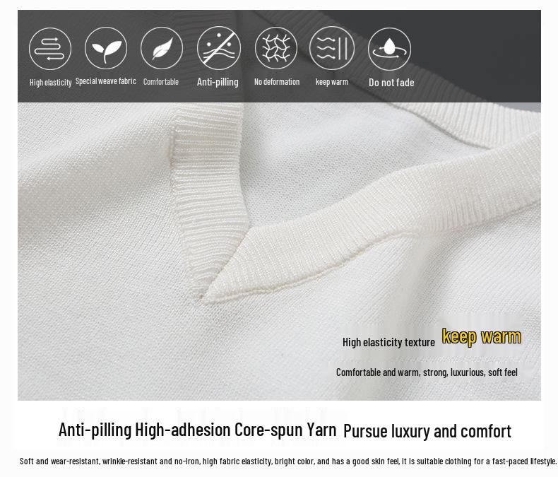 Men's Autumn-Winter V-Neck Slim Fit Woolen Sweater - Solid Color Long Sleeve Knitwear