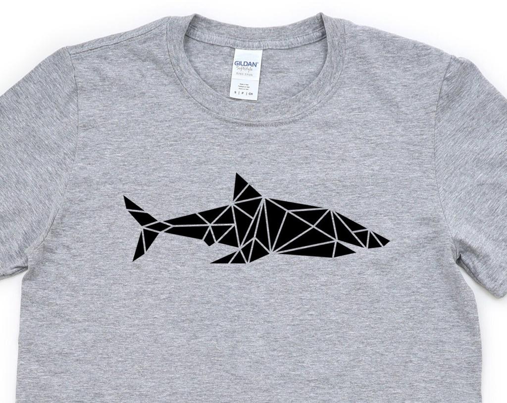 Geometric Shark T-Shirt: Soft Cotton Blend, Mens Womens Gift