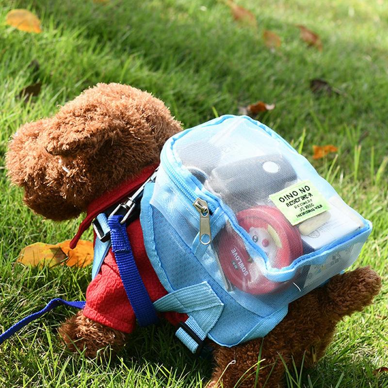 Pet Backpack Harness Mesh Dog Harness Backpack With Leash Pet Self Carrier Poop Bag Dispenser No Pull Saddle Bag Vest For