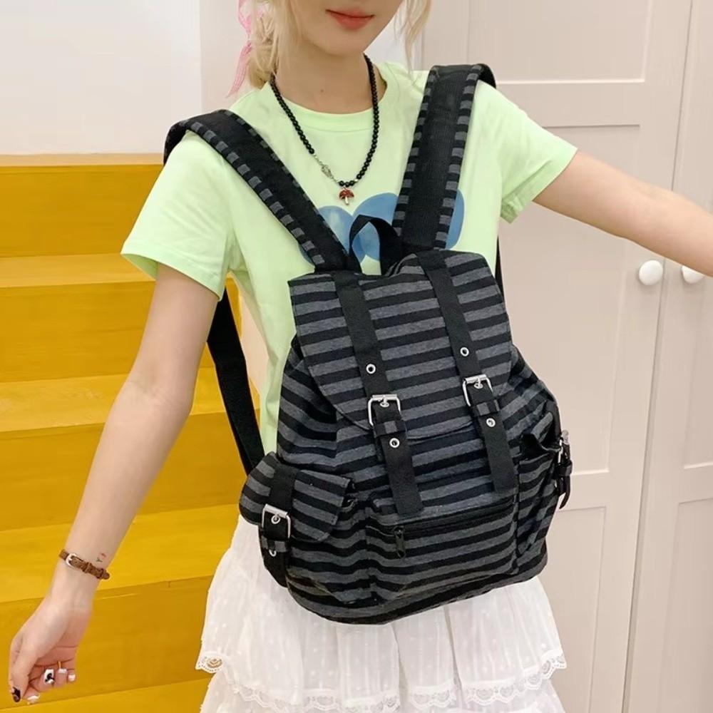 Y2K Students Schoolbag Korean Style Hiking Camping Bag Retro Striped Backpack Girl