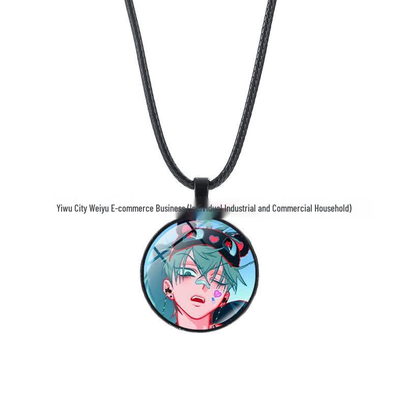 Alien Stage Anime Pendant Necklace with Time Gem on Black Rope Chain