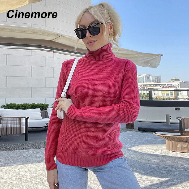Cinemore Spring Autumn Women's Sweater Solid Oversize Casual Pullovers Warm Basic Long Sleeve Top O Neck Knitted Jumper Sweater