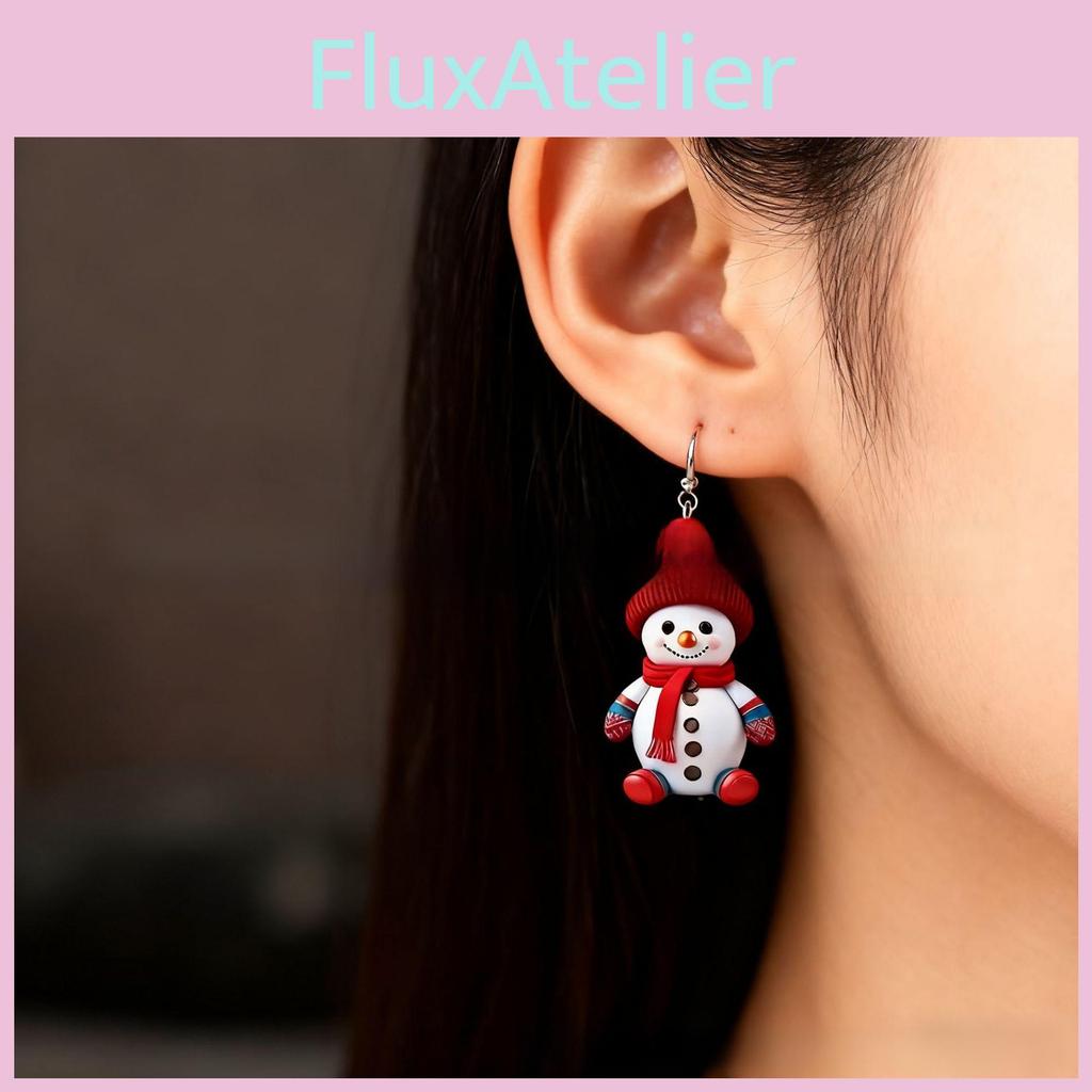 Christmas Snowman Earrings With Silver Ear Studs And Cartoon Motif For Winter Party Decor