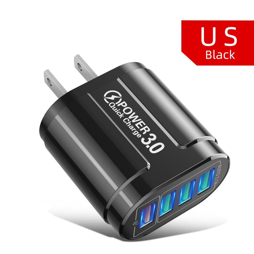 4 Ports USB Charger Quick Charge 3.0 48W Phone Adapter For iPhone Xiaomi EU/KR/AU Plug Portable Wall Mobile Fast Charger