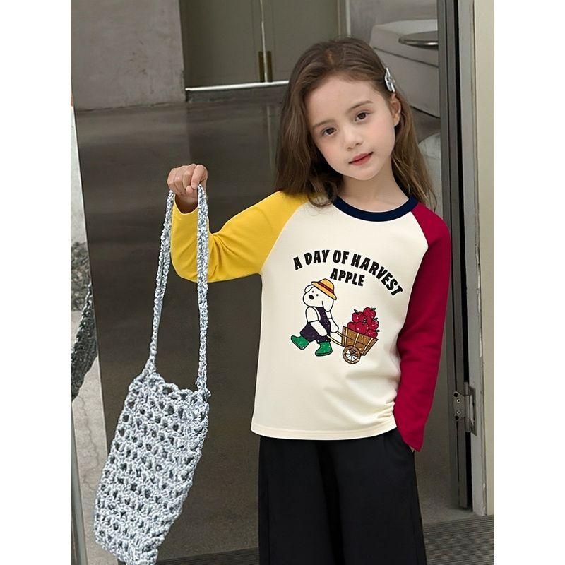 Brand Foreign Trade Korean-Style Children's Clothing, New Spring Collection, Children's Long-Sleeve T-Shirt, Girls' Cartoon Pure Cotton Base Shirt