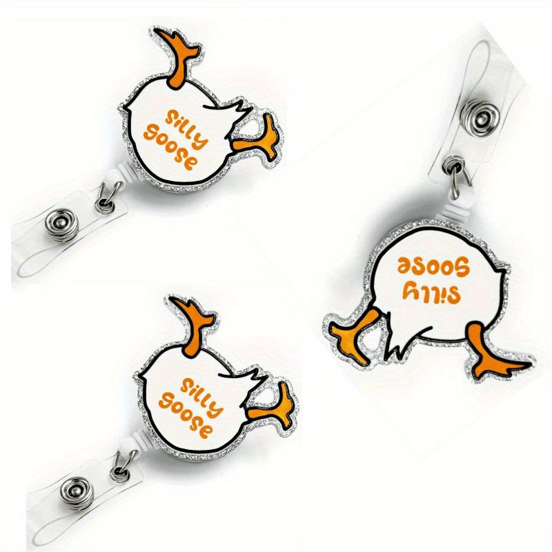 3-Pack Goose Badge Reels. Funny, retractable ID clips for nurses, office staff, teachers & students.