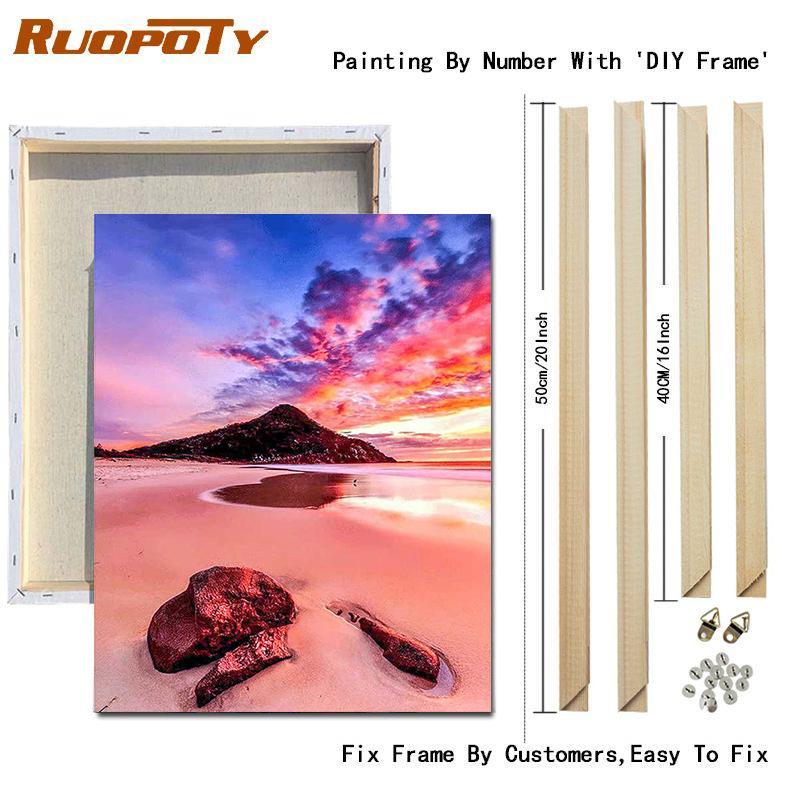 RUOPOTY Painting By Numbers Seaside Landscape Handpainted Unique Gift Pictures By Numbers Tree For Adults Home Decoration