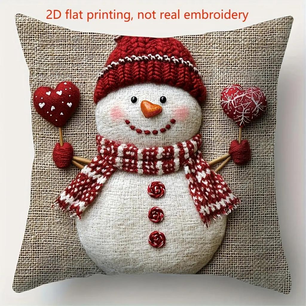 Christmas Style Pillowcase Embroidered with Snowman, Santa Claus, and Reindeer New Year Home Decoration 2d Flat Printing