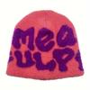 Wool Acrylic Beanie Bonnet Letter Printing Cold Cap Gothic Casual Skullies  Men Women