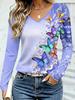 Fashion Women's V-Neck Long Sleeve 3D Casual Color Printing Casual Long Sleeve V-Neck T-Shirt