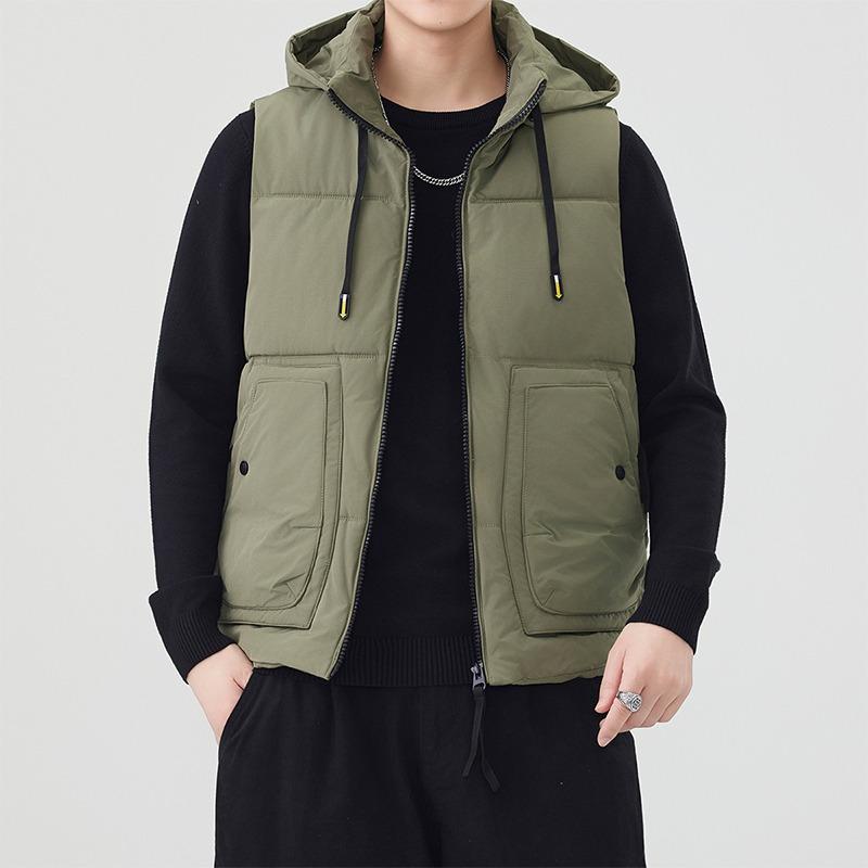 Solid Color Zipper Cardigan Hooded Sleeveless Men's Jacket Pocket Fashion Casual Top