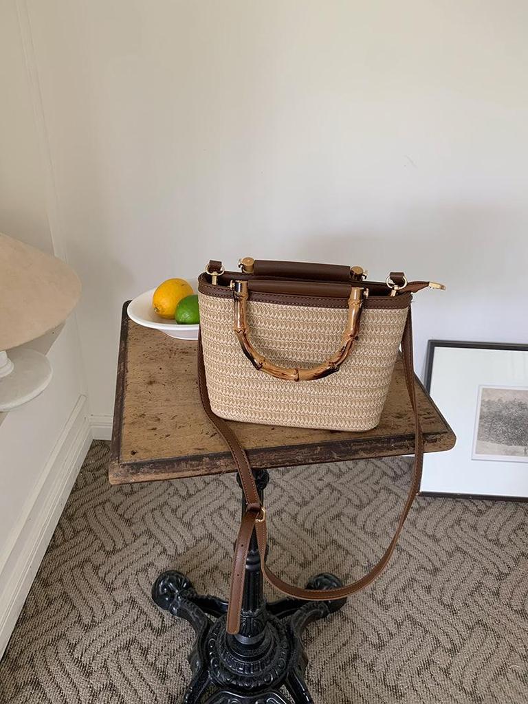 Summer 2025 Woven Straw Crossbody Handbag - Textured Small Bucket Bag for Women