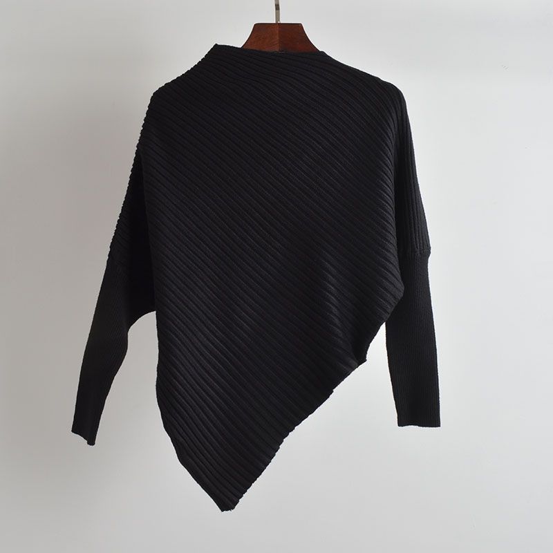 Stylish Asymmetrical off-Neck Batwing Sleeve Sweater Knitwear Women's Clothing Fall Idle Style Loose Pullover Cloak