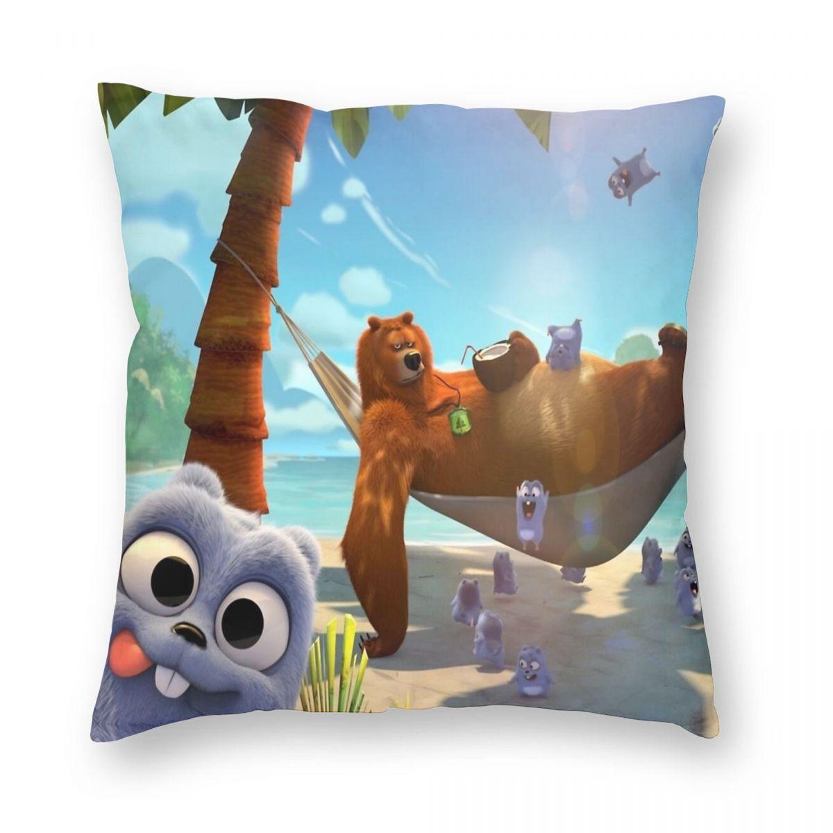 Grizzy And The Lemmings Holiday Pillowcase Polyester Linen Velvet Printed Zip Decor Throw Pillow Case Bed Cushion Cover x 40x40cm