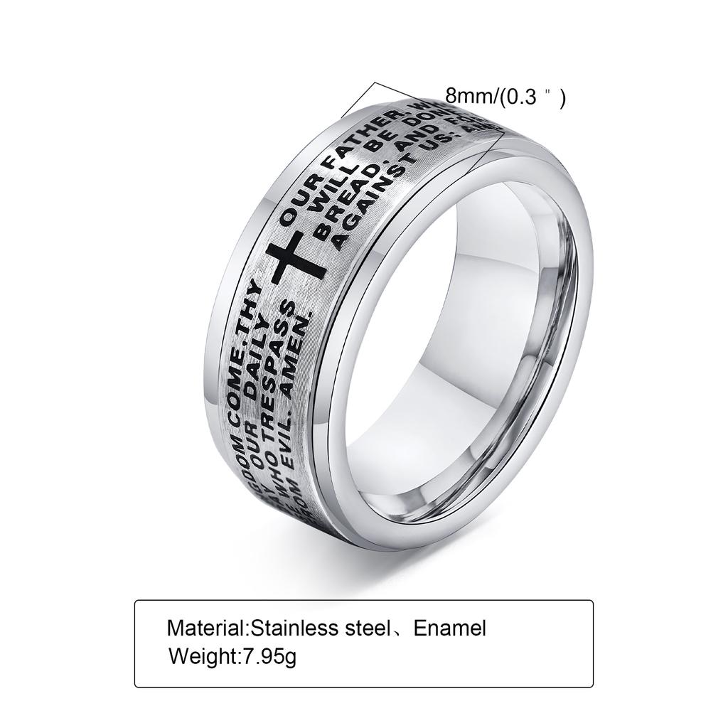 Vnox 8mm Spinner Kreuzring für Herren, Biblischer Gebets-Fingerring, Stressabbau Edelstahl Drehbarer Ring, Glaubensschmuck