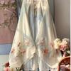 Womens Tang Dynasty Style Hanfu Set Embroidered Wide Sleeve Top High-Waisted Skirt Daily Wear Pink Blue