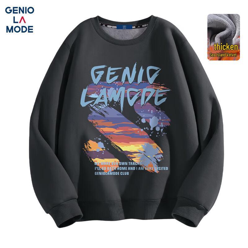 GENIOLAMODE Men's Letter Print Round Neck Sweatshirt