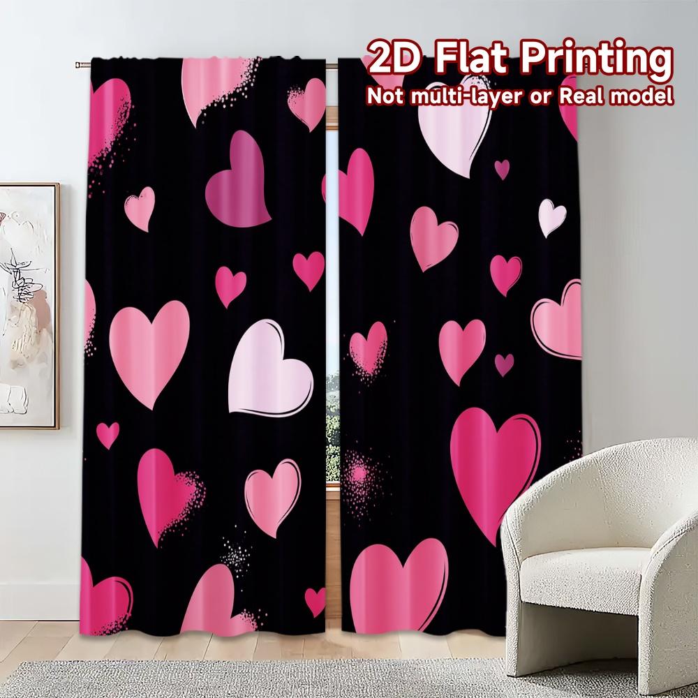 2D Flat Printing,JIT 2pcs, Curtains (Without Rod) Heartburst Drapes Modern Print Curtains Versatile Polyester Fabric Curtains
