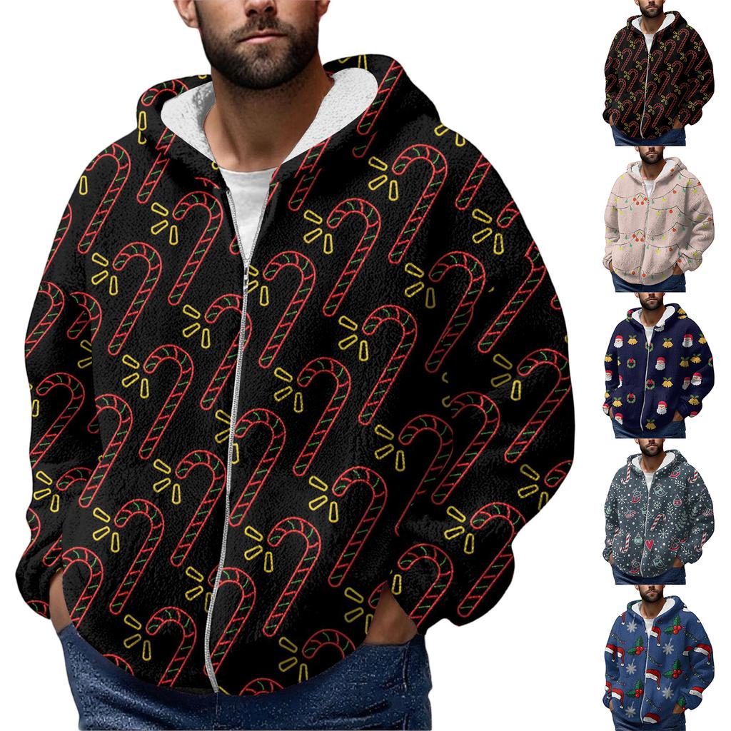 Men'S Winter Zipper Hooded Fleece Sweatshirt With Patch Pocket Casual Jacket