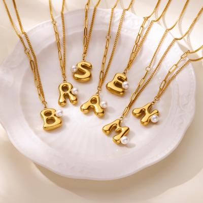 Νέο, δημοφιλές κολιέ με αγγλικά γράμματα, μενταγιόν με γραμματοσειρά φούσκα, χρυσό μενταγιόν με γυαλιστερή αλυσίδα κλείδας