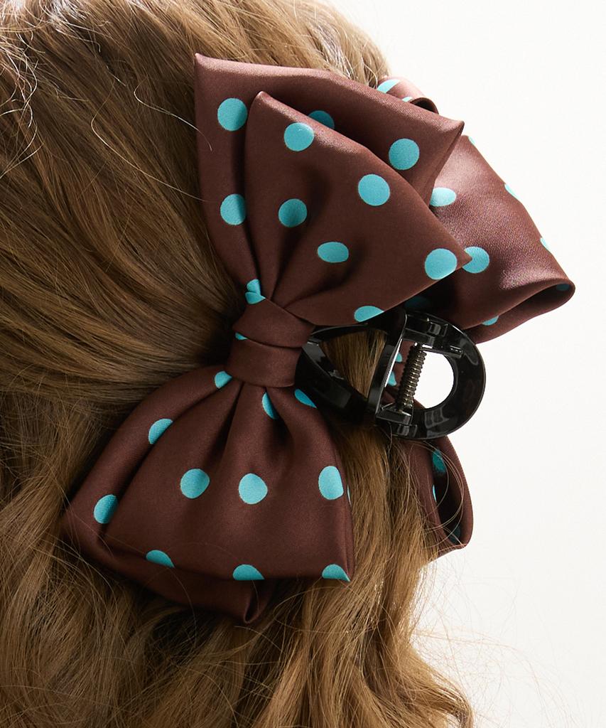 Vvv Satin Dot Double Ribbon Hair Clip _ Brown