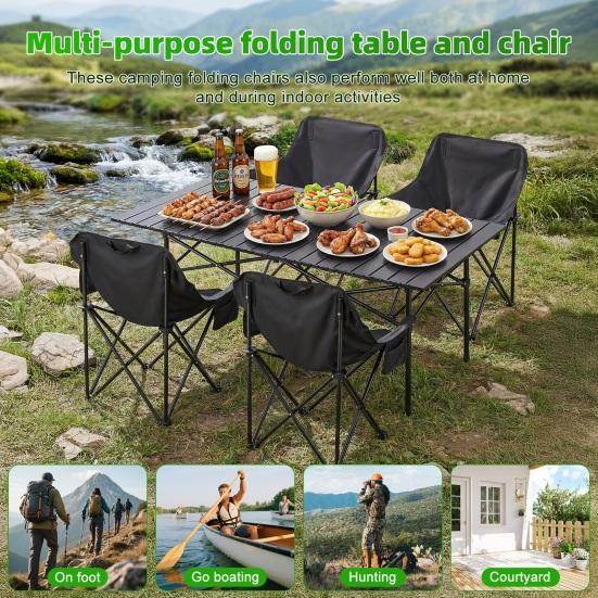 Camp Chair Table 5Pcs Collapsible Set with 4 Single Chairs 1 Table Heavy Duty Folding Camping and Chair Portable for Outdoor Hiking Travel Patio