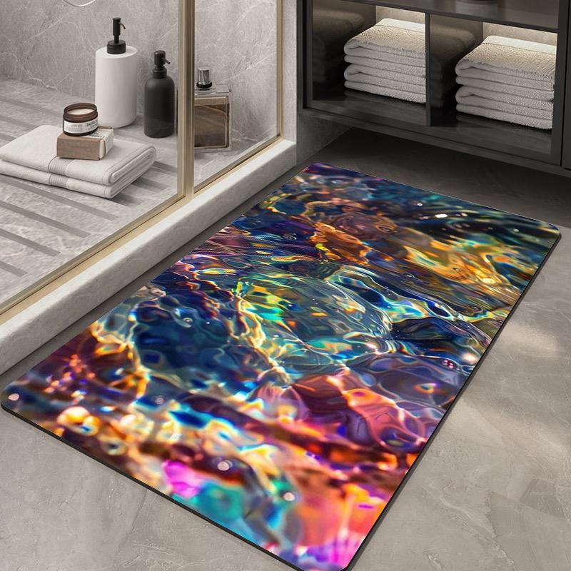 Pink Gold Fluid Marble Bath Mat Luxurious Agate Swirl Pattern Non-Slip Quick Dry Floor Rug